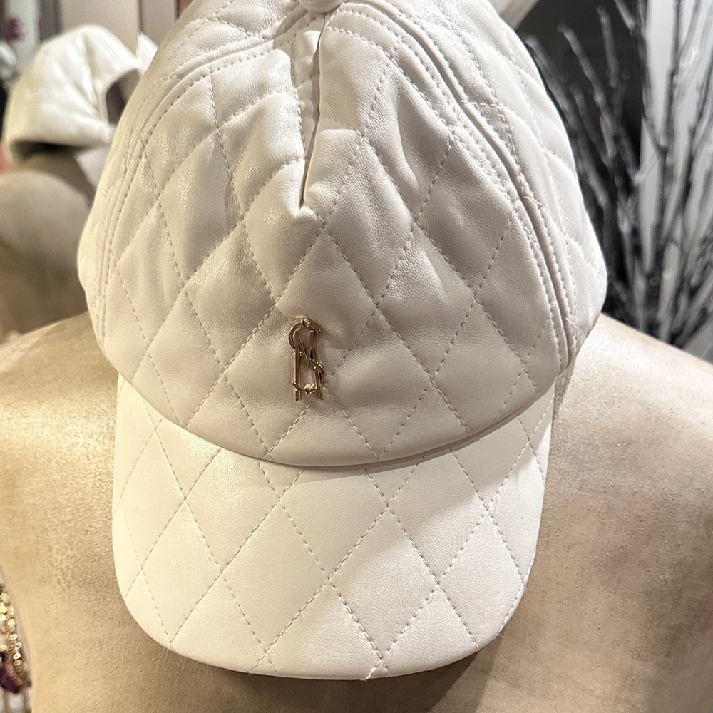 Quilted White Cap with Gold Accent